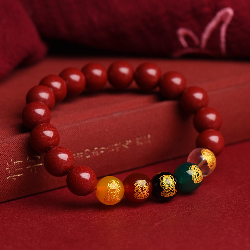 Counterfeit cinnabar and purple gold sand five-way God of Wealth bracelet for men and women, original mineral Buddhist prayer beads and jewelry factory wholesale pic 2