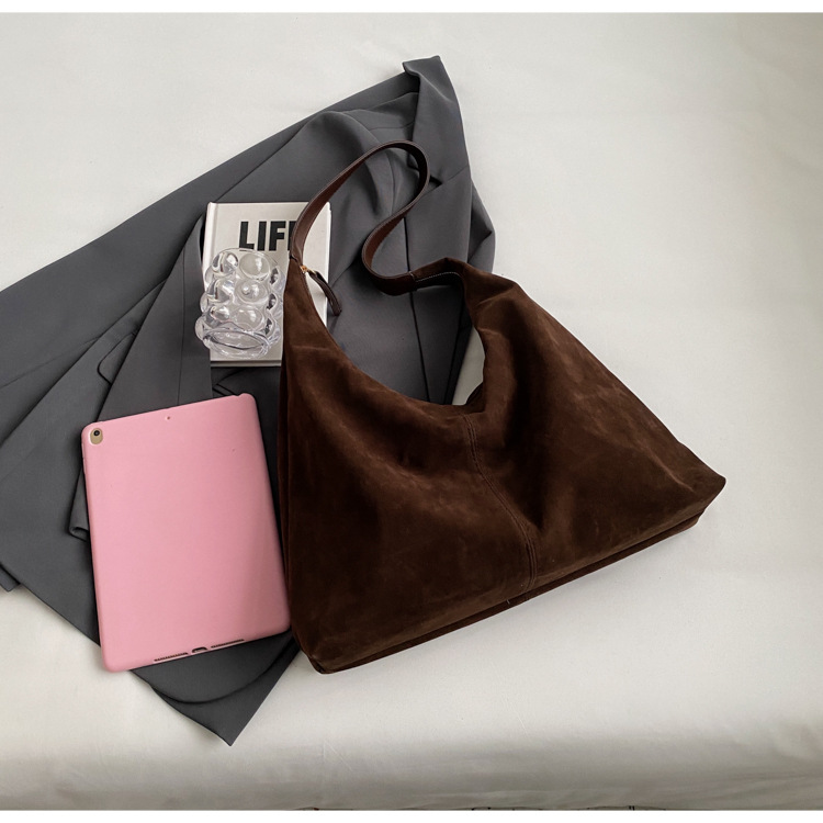 Retro matte tote bag, autumn and winter bag, commuter underarm bag, large-capacity single-shoulder tote bag, simple single-shoulder bag for women pic 28