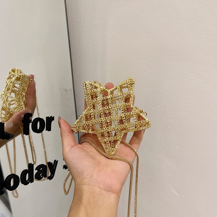 跨境2024夏新款小香风镂空金属星星包晚宴包单肩斜挎气质链条女包详情164