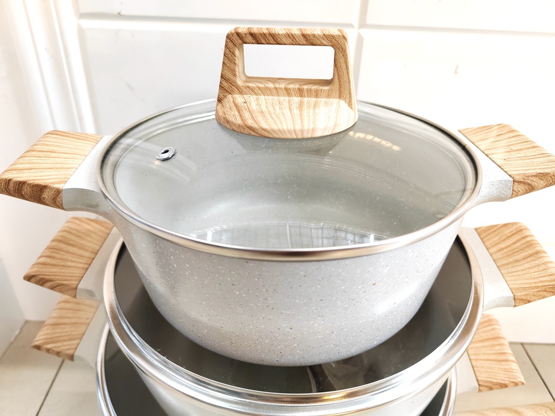 10pcs cookware set 10-piece set of European-style double-bottom non-stick aluminum pot set, tourmaline die-cast pot pic 3