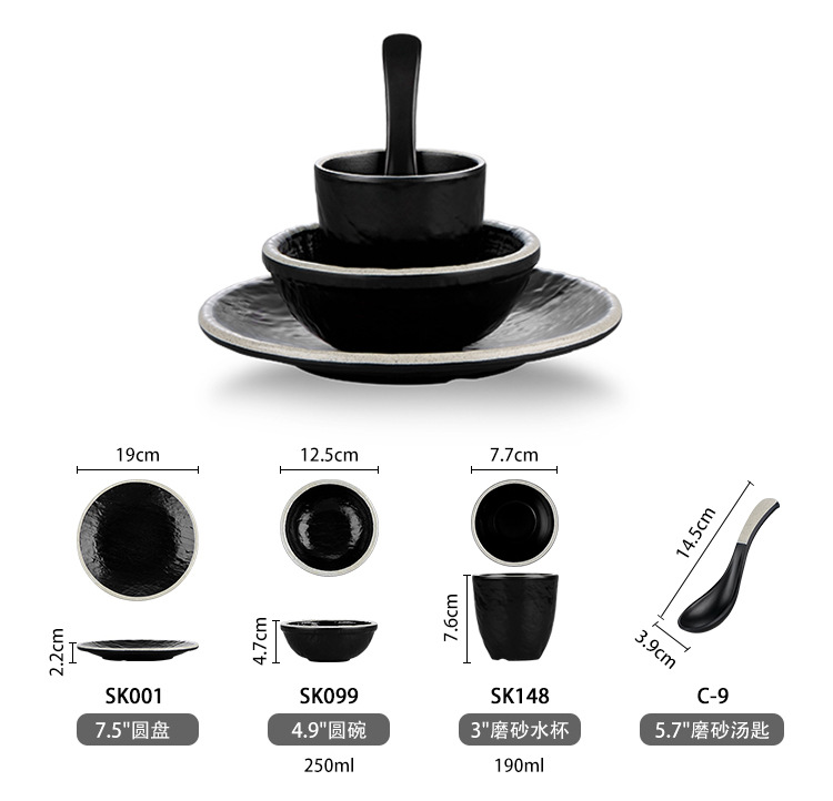 Melamine tableware with black background and white circle, hot pot tableware, noodle restaurant bowls, flavor plates, melamine tableware wholesale pic 9