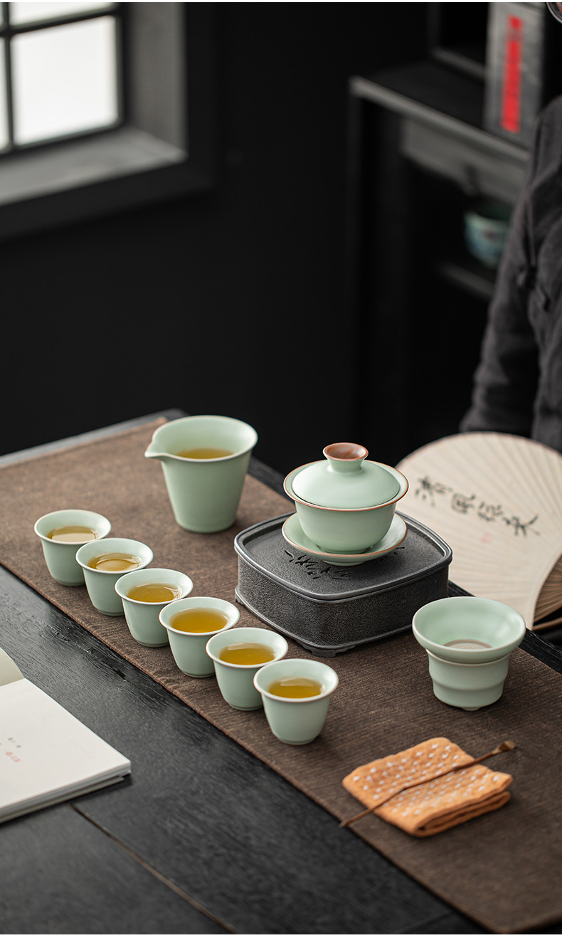 黄汝窑功夫茶具套装陶瓷茶杯可养开片办公室家用茶壶盖碗礼盒套装详情7