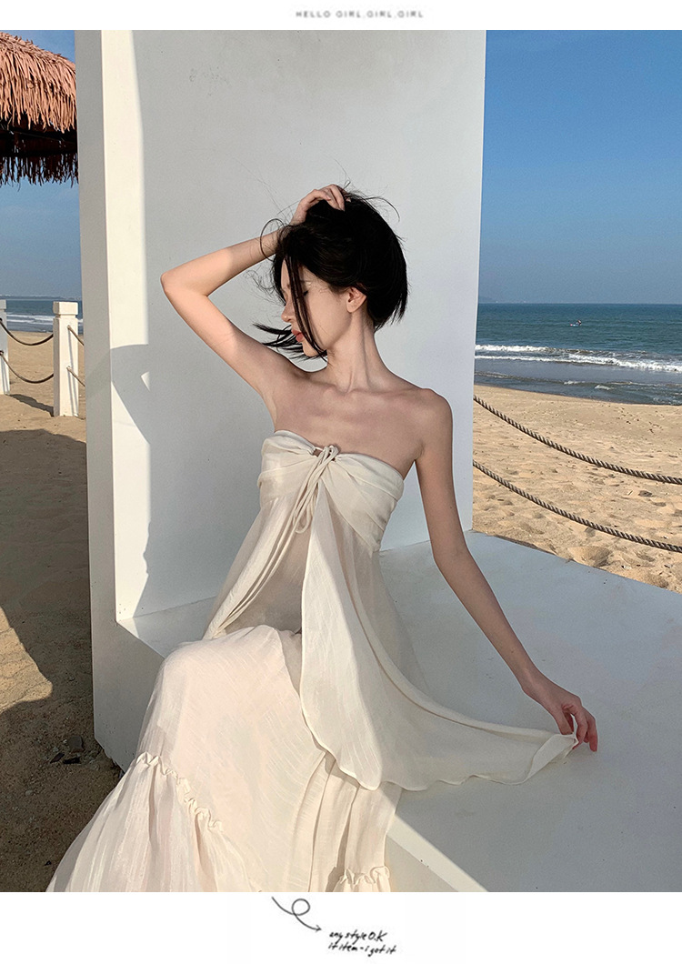 海边度假裙套装纯欲在逃公主超仙露背吊带裙+褶皱大摆半身裙仙女详情14