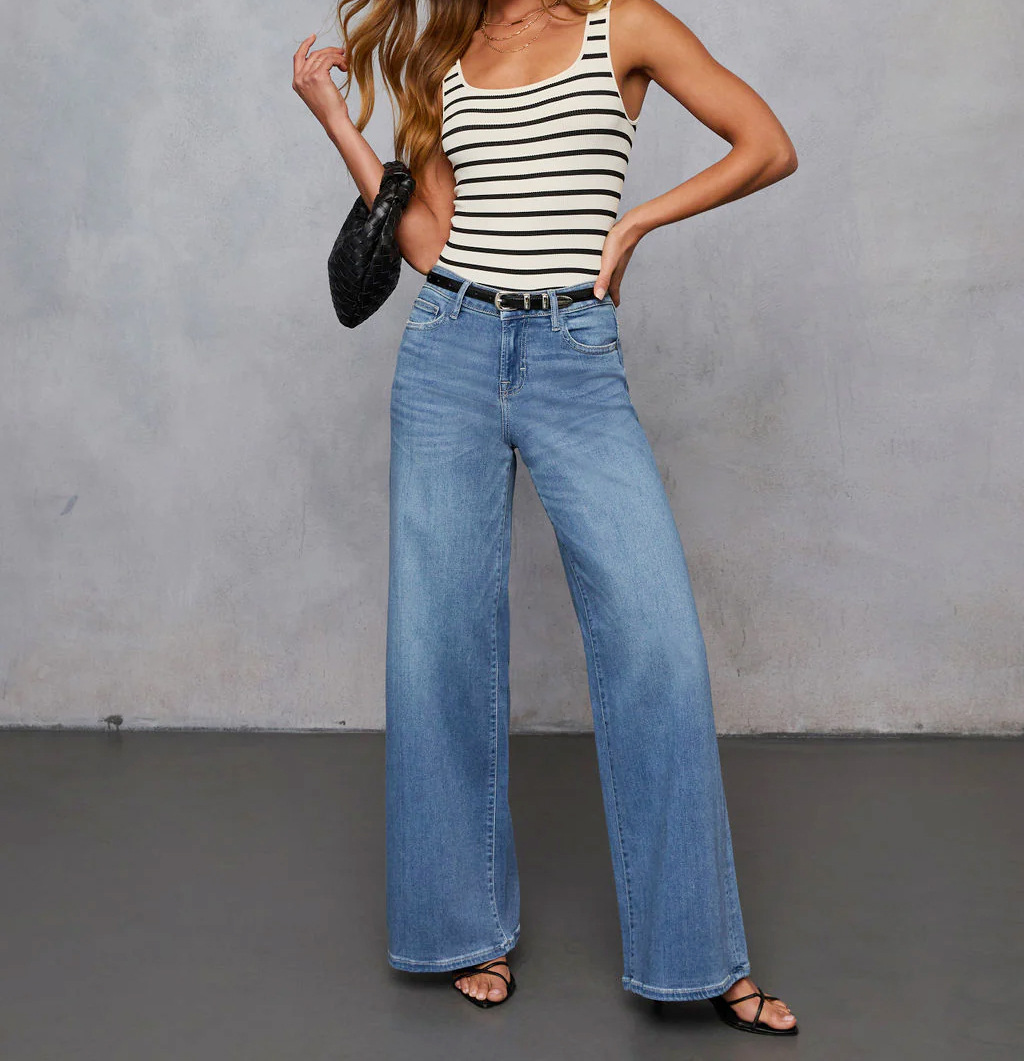 New stretch jeans for women from Europe and America are selling well. They are fashionable, stylish, commuter wide-leg jeans with washable stretch pic 5
