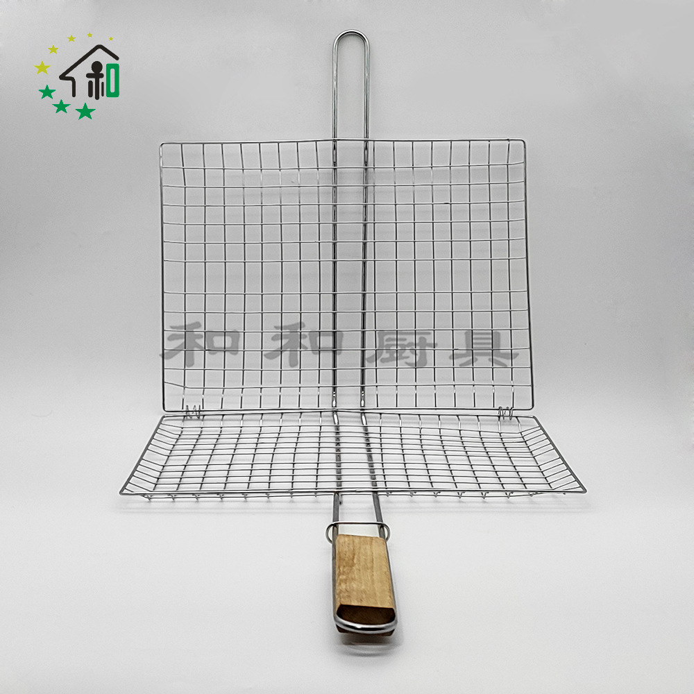 BBQ加粗鸡肉烧烤网 大容量烤网折叠烧烤架方形烤蔬菜篮烤鱼网夹详情8