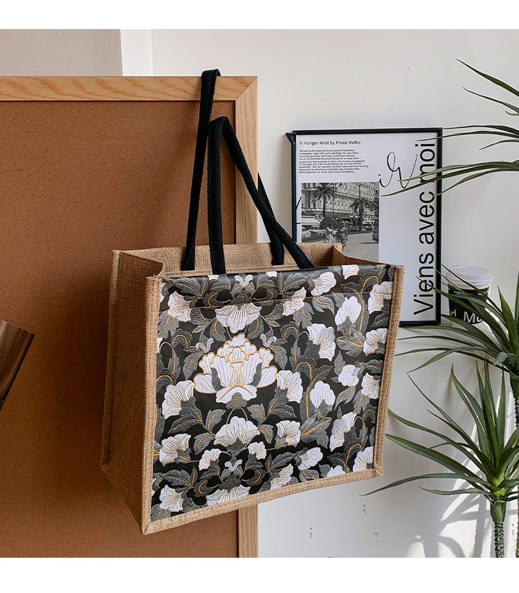 韩版文艺女包新款潮高颜值大容量棉麻时尚上班通勤手提袋便当包包详情1