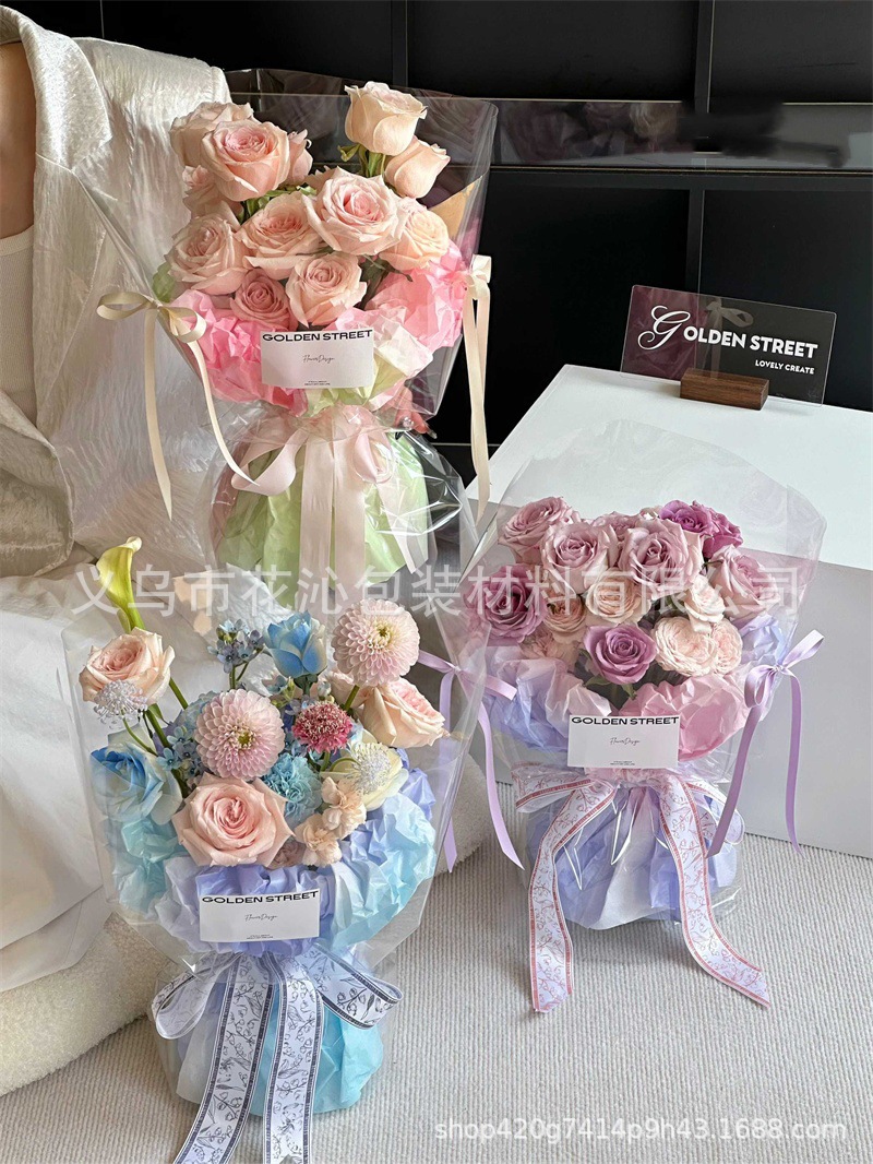 Original new product, gradient pear paper waterproof Korean-style bouquet packaging, floral art rose wrapping material, fresh flower packaging supplies pic 9