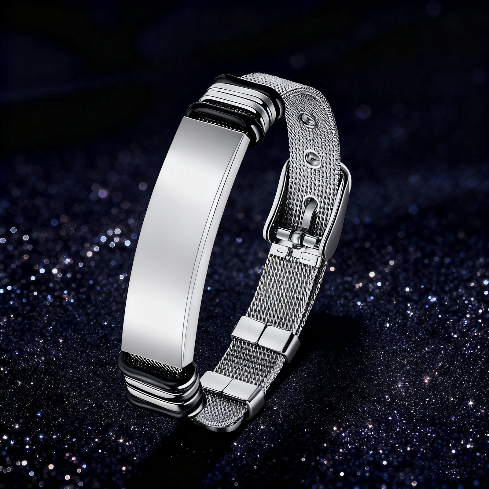 New stainless steel mesh band bracelet for men from Europe and America, adjustable LOGO, personalized couple wrist accessory for men pic 5