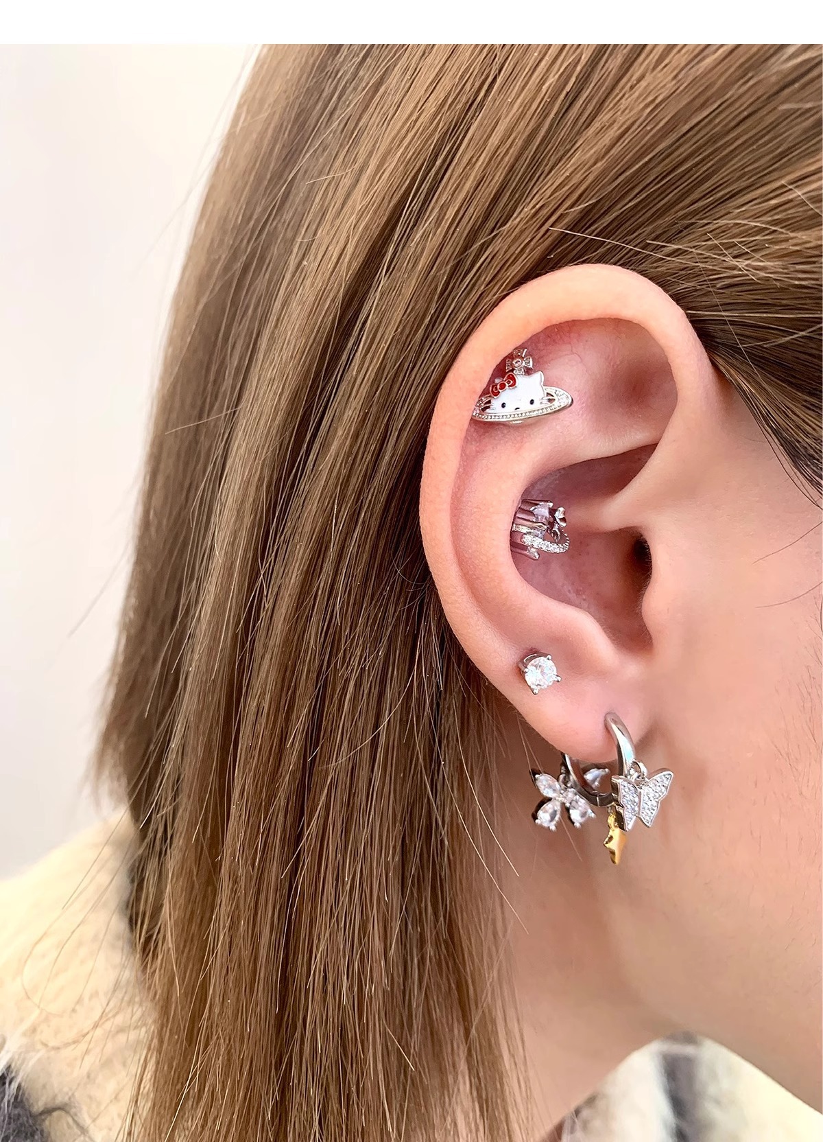 kt Home ear bone Stud sweet and cute titanium steel horseshoe ring Saturn ear Stud Titanium alloy ear bone stud cochlear stud earrings pic 14