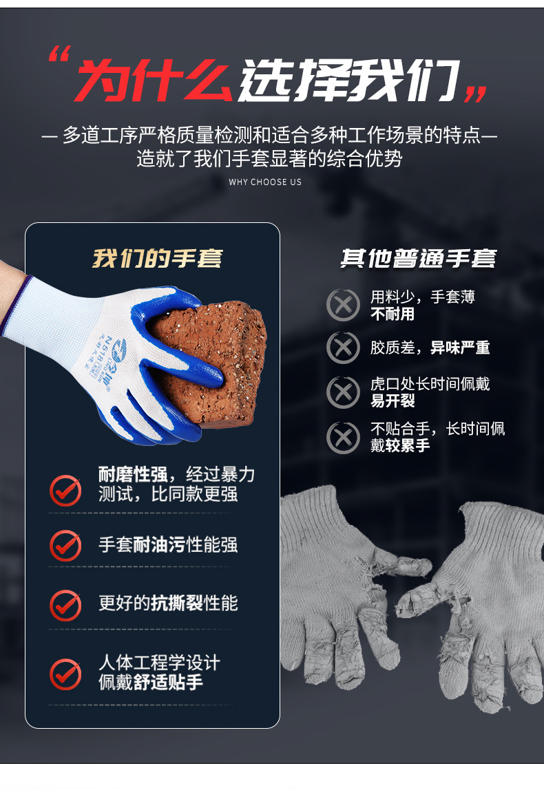 劳保手套工地干活耐磨耐用汽修耐油舒适劳动防滑透气丁腈橡胶手套详情3