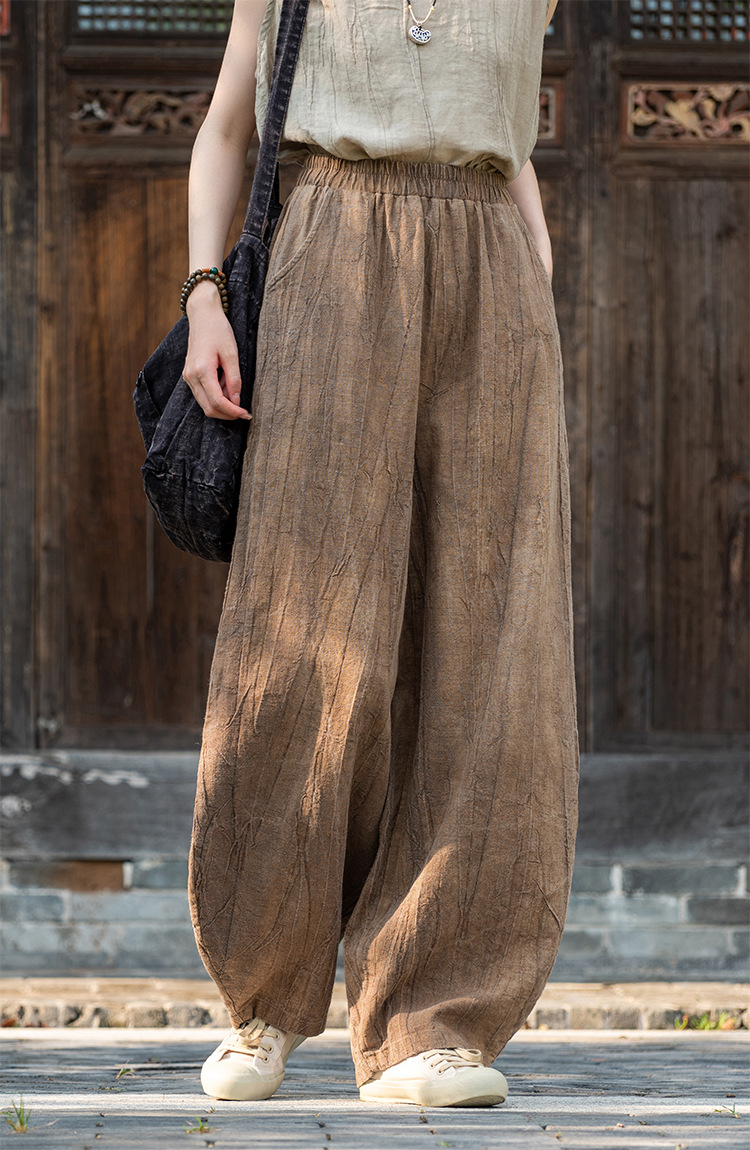 国潮-苎麻扎染做旧休闲长裤25新款棉麻女装中式禅修打坐裤女棉麻灯笼裤详情20