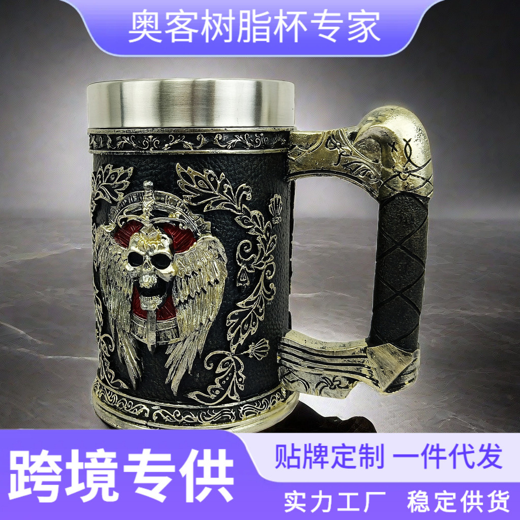 Cross-border new Halloween skeleton mug, stainless steel Death God Coffee Beer mug, personalized and creative skull-shaped wine glass pic 3