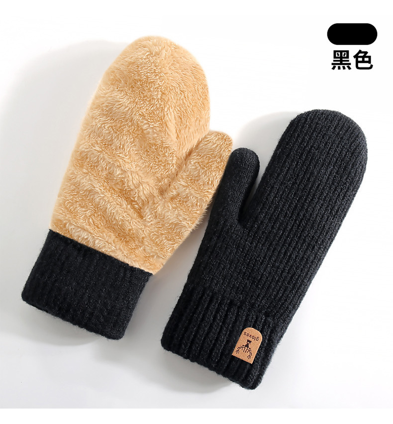 新款 针织手套亚马逊冬季加绒加厚双层保暖手套骑行包指连指手套详情15