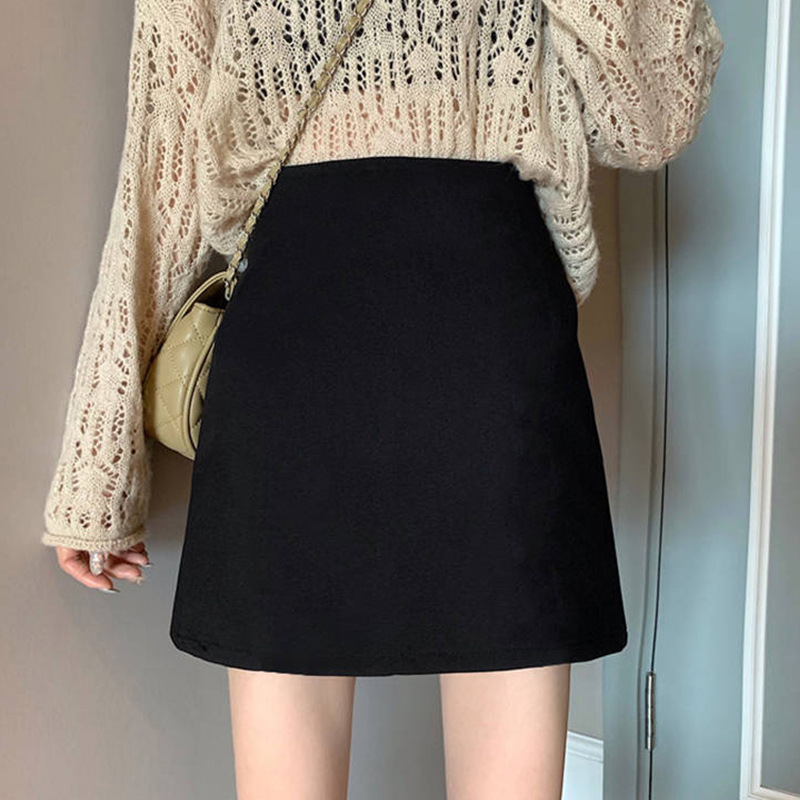 黑色毛呢短裙A字裙女秋冬胖mm大码梨形高腰显瘦遮肚子包臀半身裙详情1