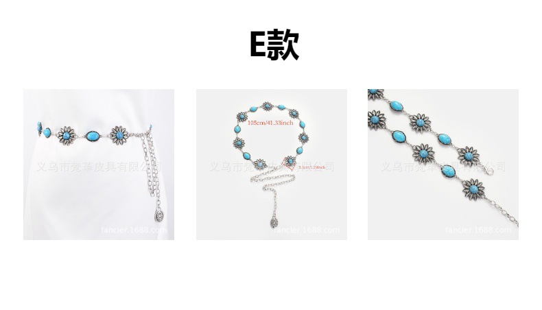 新款欧美金属镶嵌松石雕刻腰链女款高级感轻奢波西米亚风身体腰链详情5