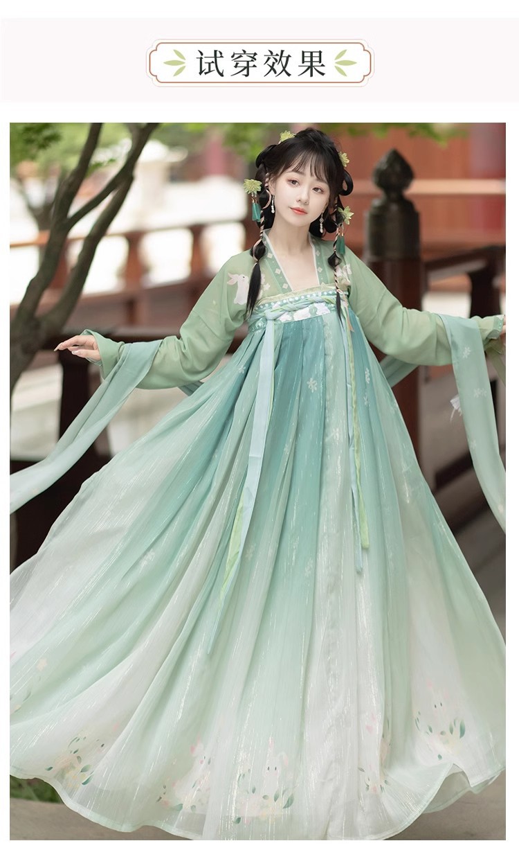 National trend embroidered waist-length cross-neck blouse and skirt set, adult Hanfu, female student chest-length printed spring and autumn style pic 7