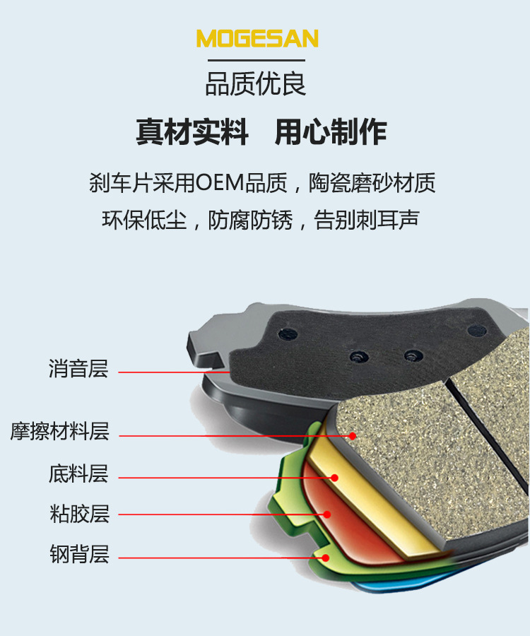MOGESAN D2139优质无异响陶瓷刹车片适用于18款奥迪Q5L前规格齐全详情2