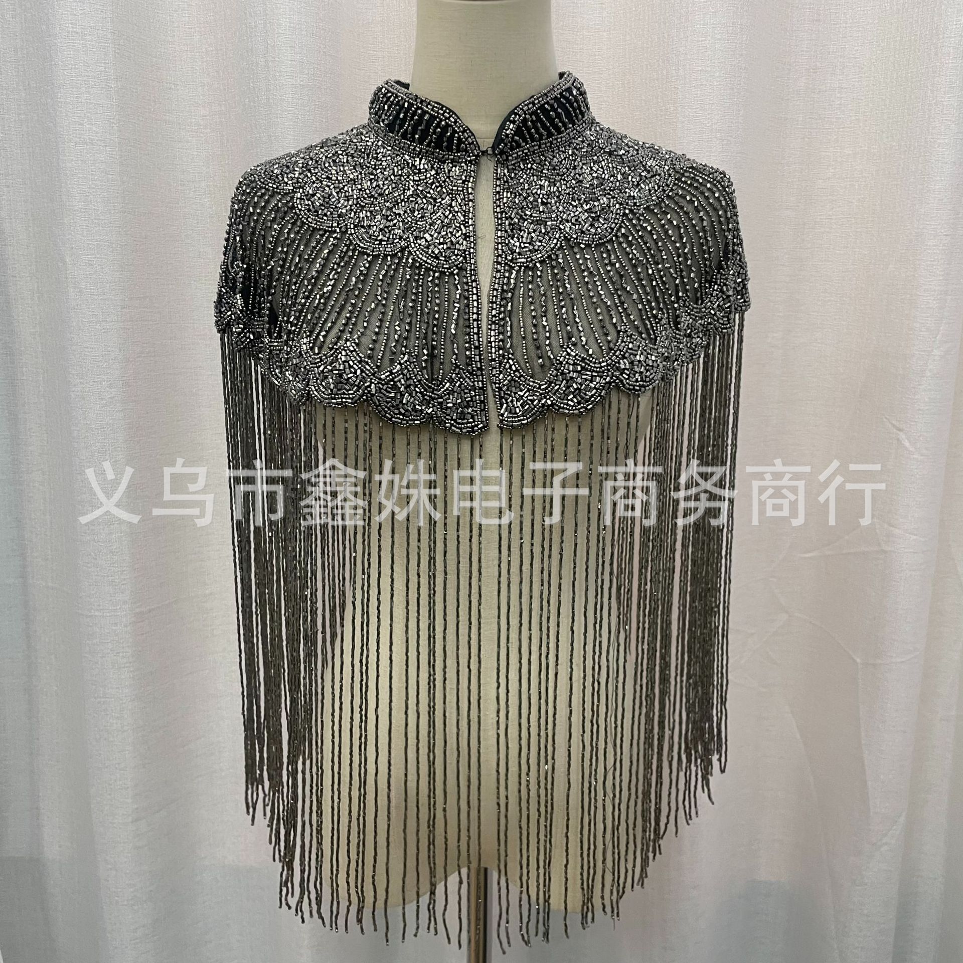 Fringed sequined shawl, European and American retro Gatsby ball party beaded evening dress, short small shawl pic 11