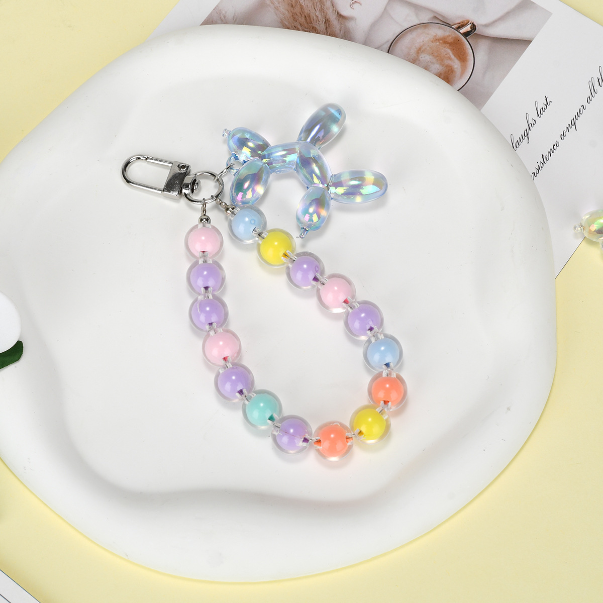爱心挂扣新品男女送礼夏季日常推荐可爱马卡龙撞色彩虹珠串钥匙扣详情4