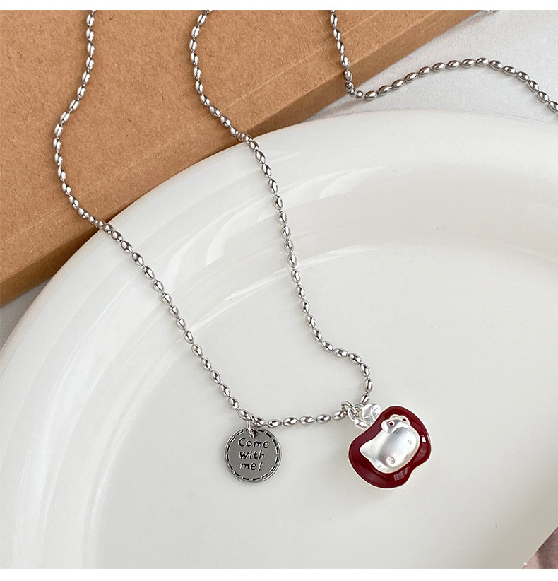 Sweet and cute early autumn niche fun Christmas glazed red apple HelloKitty pendant necklace accessory for women pic 5