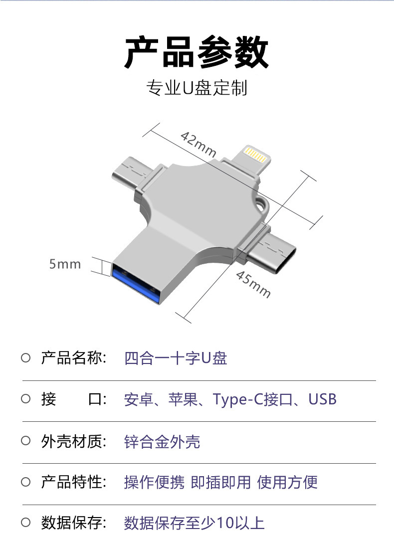 十字架U盘批发128G适用苹果TYPE-C安卓电脑256G高速四合一手机U盘详情5