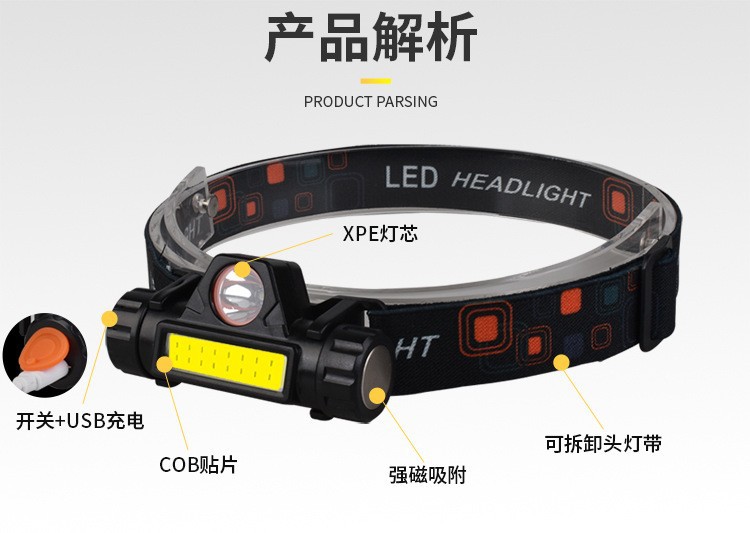 Faros multipropósito luz brillante LEDUSB linterna recargable imán COB luz de trabajo trekking pesca headset ultra brillante pic 7