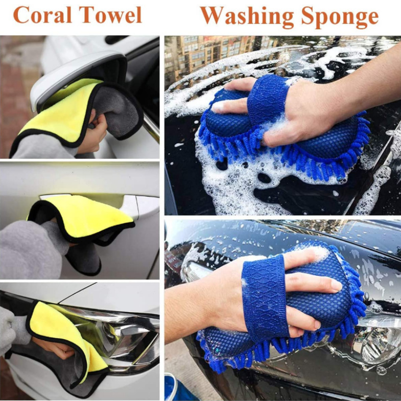 Cross-border source car wash and cleaning set of 10 pieces: car wash sponge, rubber thread, wheel hub brush, glass scraper, car wash brush pic 9
