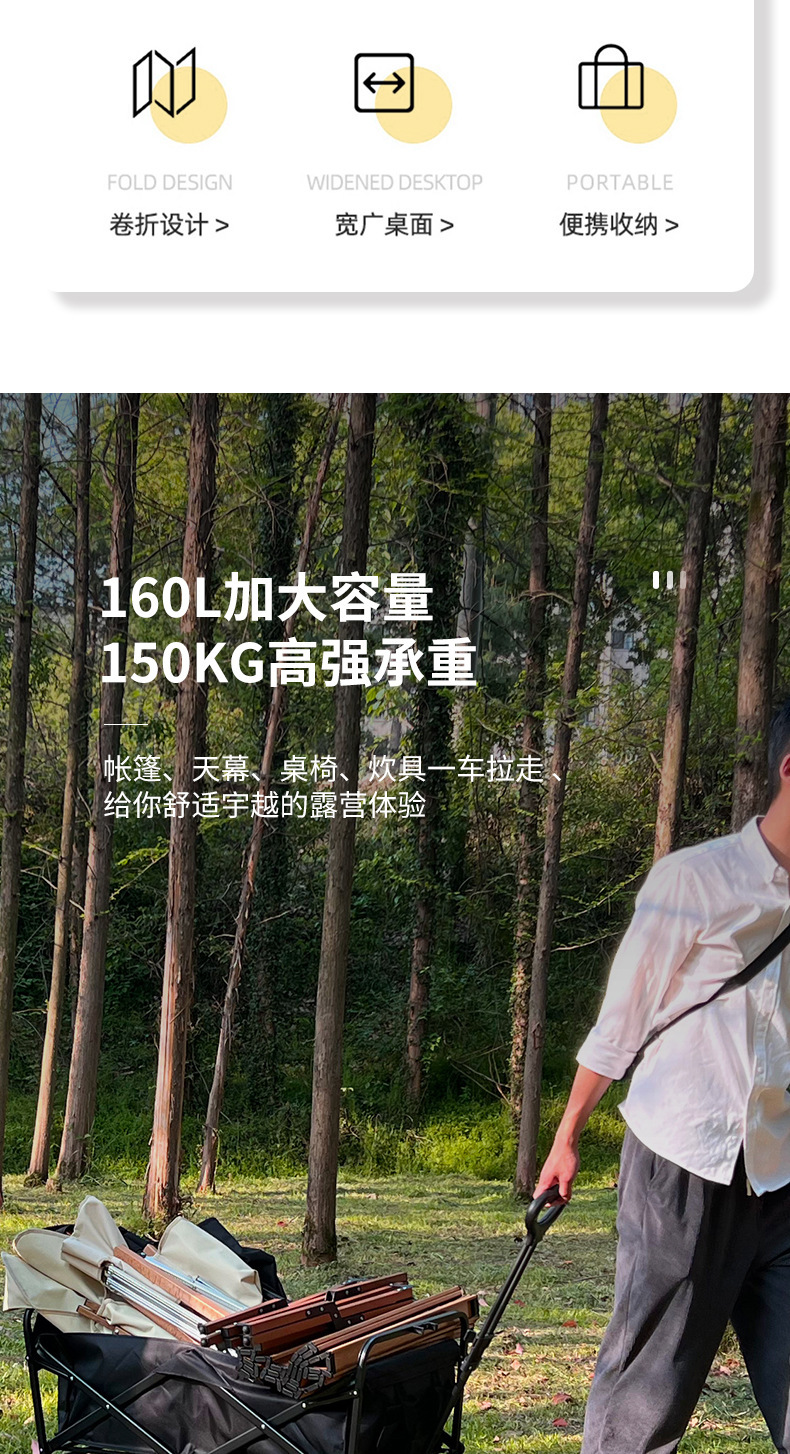 户外露营推车折叠便携营地野营郊游野餐车拖车拉货购物小拉车静音详情2