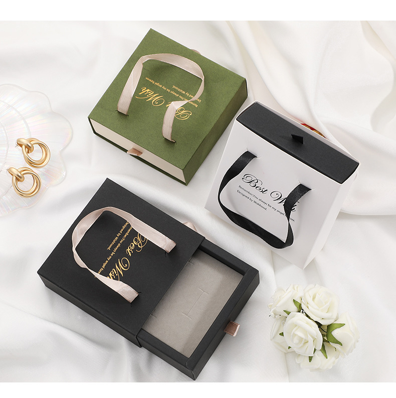 Pull-out jewelry storage box, accessories, earrings, gift packaging, drawer box, folding English ribbon hand-carry packaging pic 12