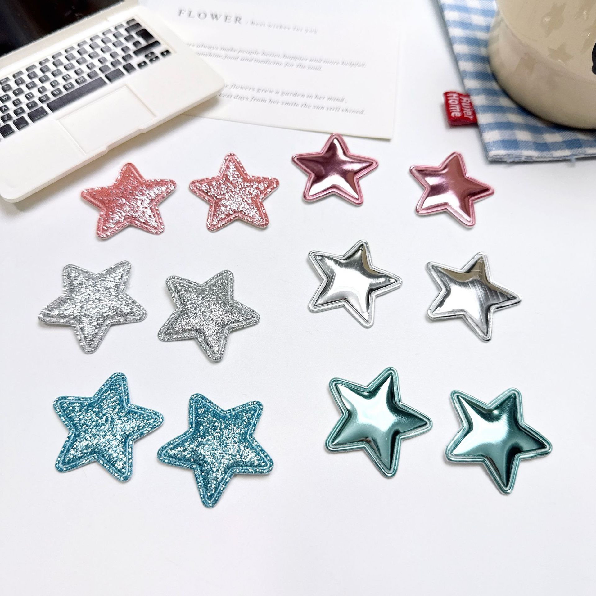 超声波压花星星闪粉DIY饰品配件PU亮面五角星儿童发饰发夹辅料详情4