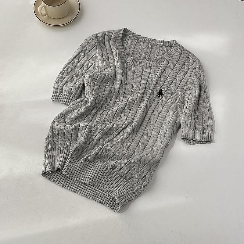 British-style ponytail embroidery braided short-sleeved knitted sweater for women, spring and summer retro style, thyme and base layer sweater pic 3