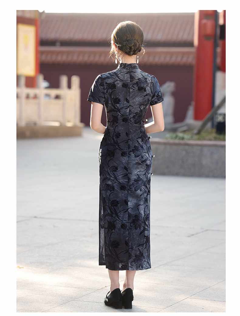 老上海新中式旗袍2024春季高端气质年轻款短袖国风长款连衣裙详情10