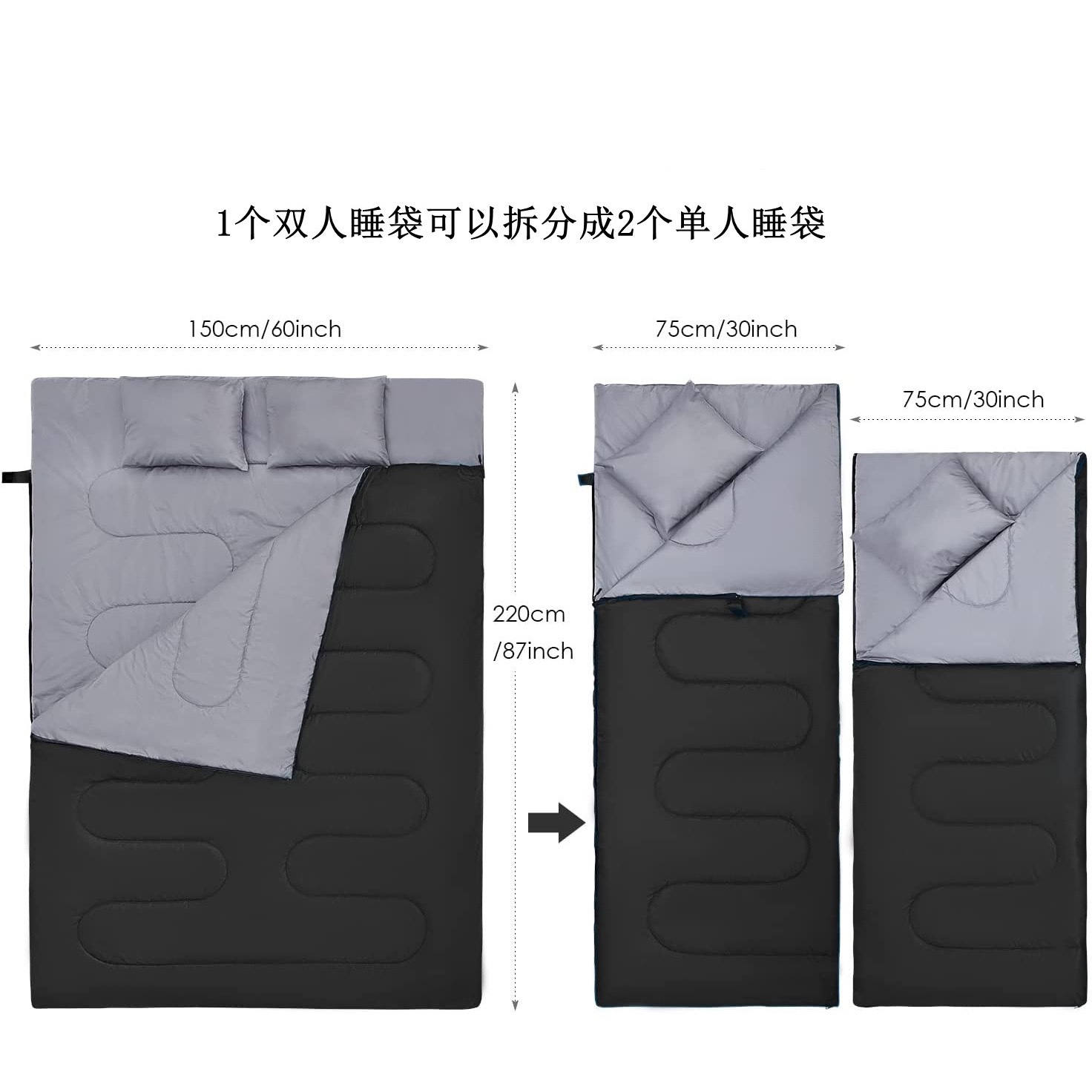 双人亚马逊成人户外防水加厚防寒可拆分两用便携保暖秋冬露营睡袋详情5