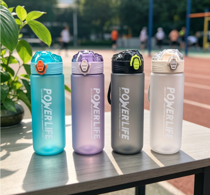New portable plastic water cup with scale, large-capacity sports water bottle, and fitness space cup for male and female students pic 2