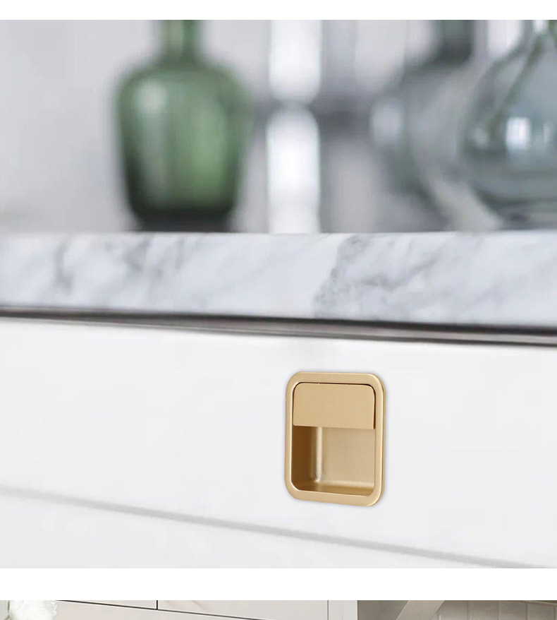 The black invisible handle of the tatami is embedded with the drawer handles of the cabinets and wardrobes. The sliding door is equipped with a golden concealed embedded handle pic 30