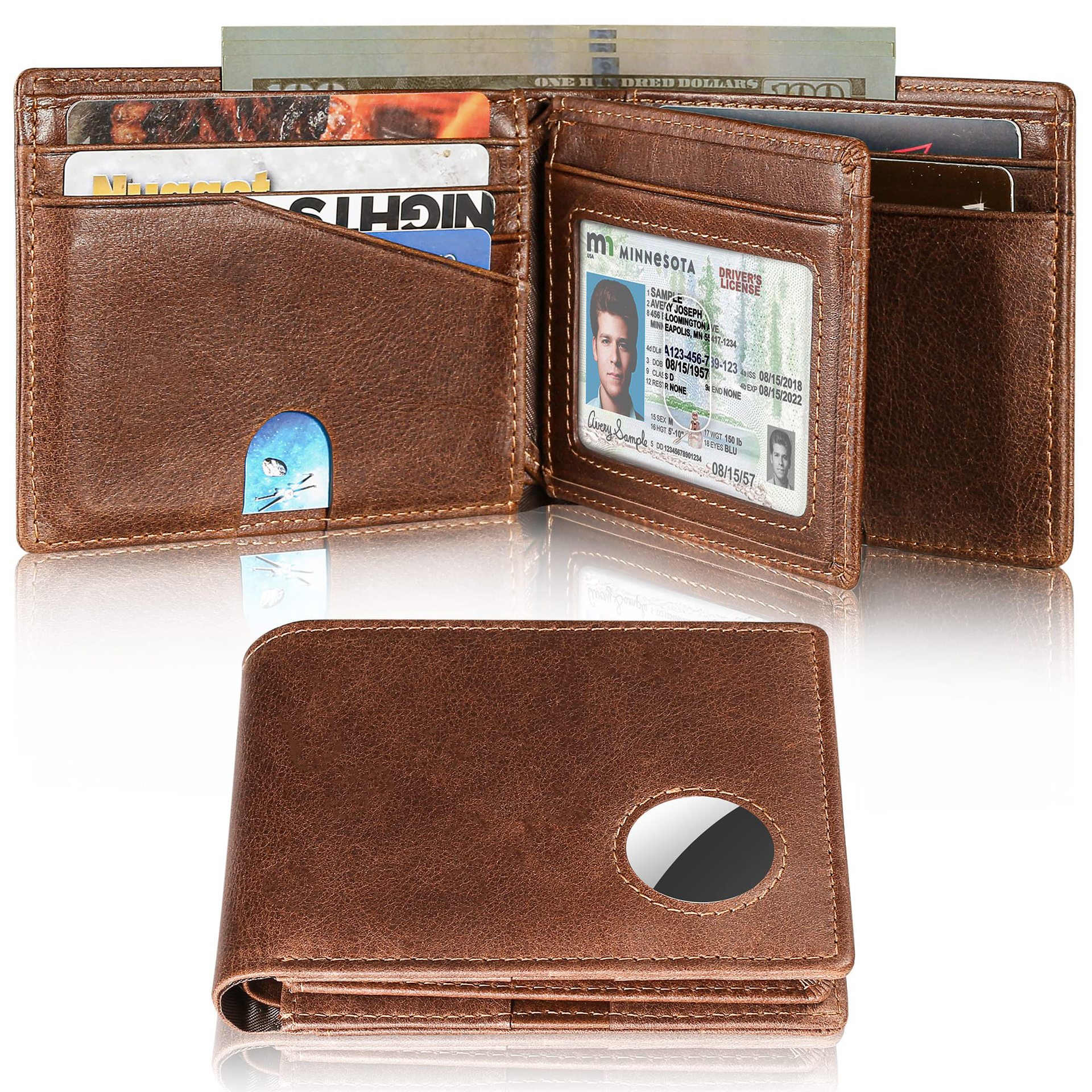 亚马逊防盗刷多卡位短款钱夹跨境三折复古真皮airtag钱包男款正品详情5