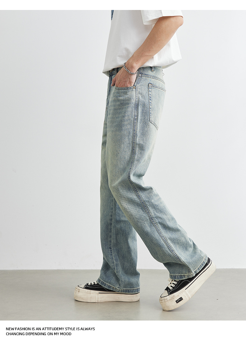 亦止男装阔腿牛仔裤男款夏季2025新款复古水洗宽松直筒休闲长裤子详情12