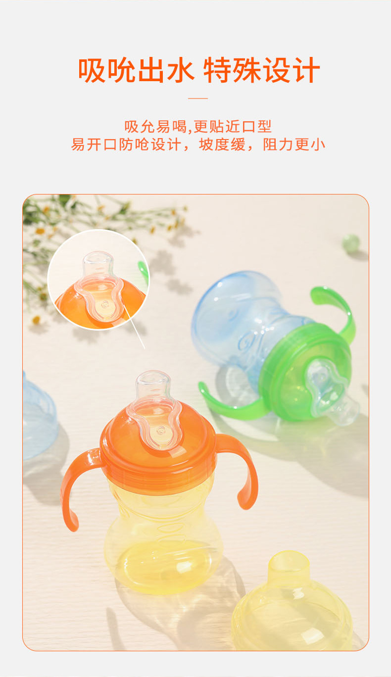 硅胶鸭嘴婴儿学饮杯六个月以上宝宝双手柄防滑训练水杯270ml详情5