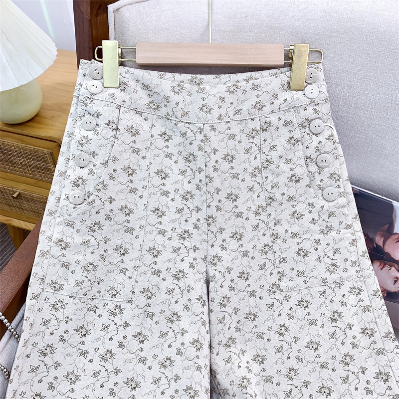 In-stock 0wis raindrop linen and floral patterned French raindrop linen printed floral casual trousers, slimming and versatile pic 35