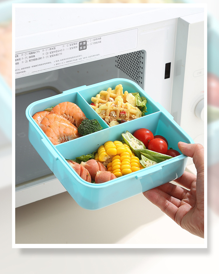 Estudiante con dip box nuevo plato de acero inoxidable comida ligera caja de bento sellada split box lunch cuadrado lunch box plástico pic 14