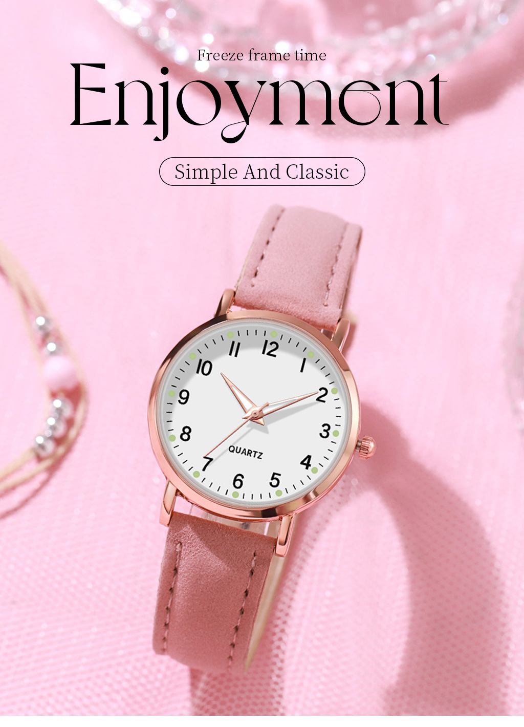 厂货韩版学生女士石英手表礼品配表盘花朵手链数字石英表皮带详情1