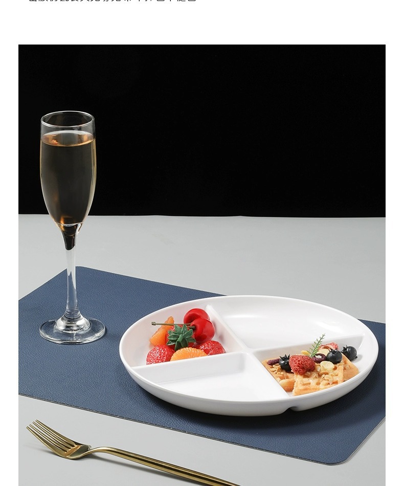 白色简约四格餐盘密胺餐具加厚一人食早餐定量盘子分隔盘分格餐盘详情5