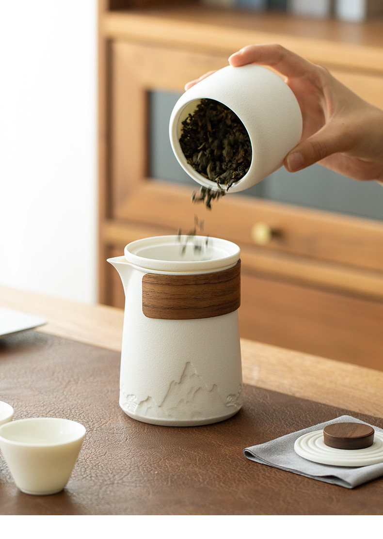 White porcelain portable outdoor travel tea set, one pot with six cups, household quick customer cups, company business gift printing pic 10