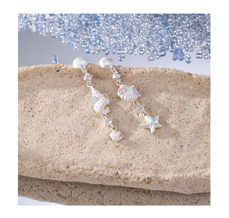 Asymmetrical tidal star shell long earrings, a light luxury, niche, sweet, cool, fashionable, versatile and high-end fringed ear accessory for women pic 12