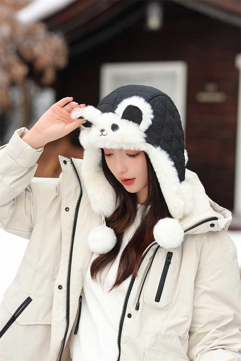 兔耳朵保暖雷锋帽子女士秋冬季加绒厚套头护耳棉帽韩版滑雪骑行帽详情12