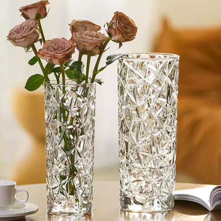 轻奢冰川纹玻璃花瓶透明加厚创意大号客厅富贵竹鲜花餐桌插摆件详情7