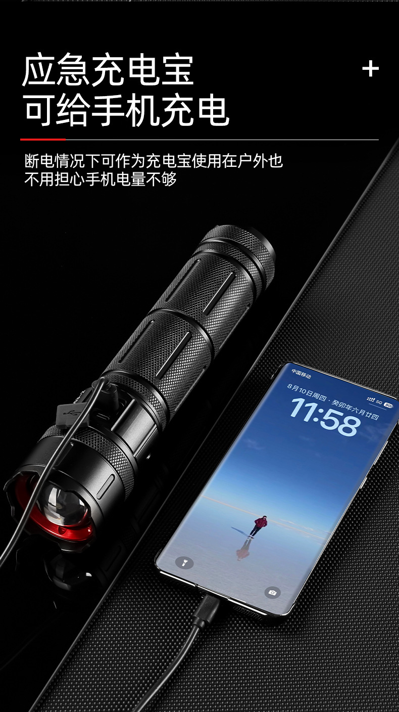 New cross-border multi-functional outdoor white laser flashlight with charging capacity display output LED emergency strong light flashlight pic 14