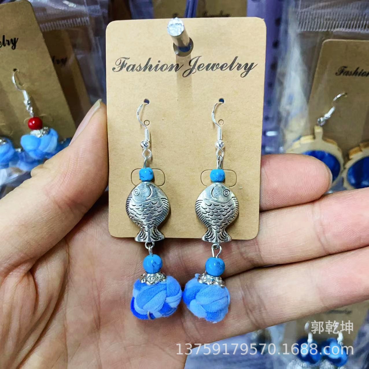 Wholesale of hand-woven indigo and tie-dye earrings with ethnic style from Dali, Yunnan pic 7