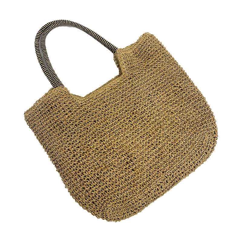 厂家批发 新款手提纯色欧美风草编包休闲百搭夏日编织沙滩包女包详情5