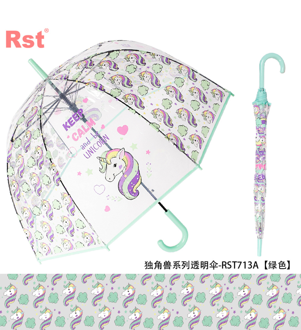 星宝伞可爱独角兽卡通图案透明伞成人阿波罗雨伞现货批发外贸货源详情11